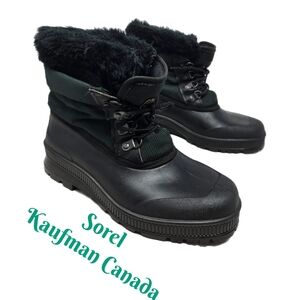 Sorel Womens Rain Winter Boots Sz 9 Mid Faux Fur Waterproof Lace Up Kaufman